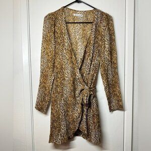 NWT Reformation Brooke Animal Instinct Leopard Wrap Puff Long Sleeve Dress XS